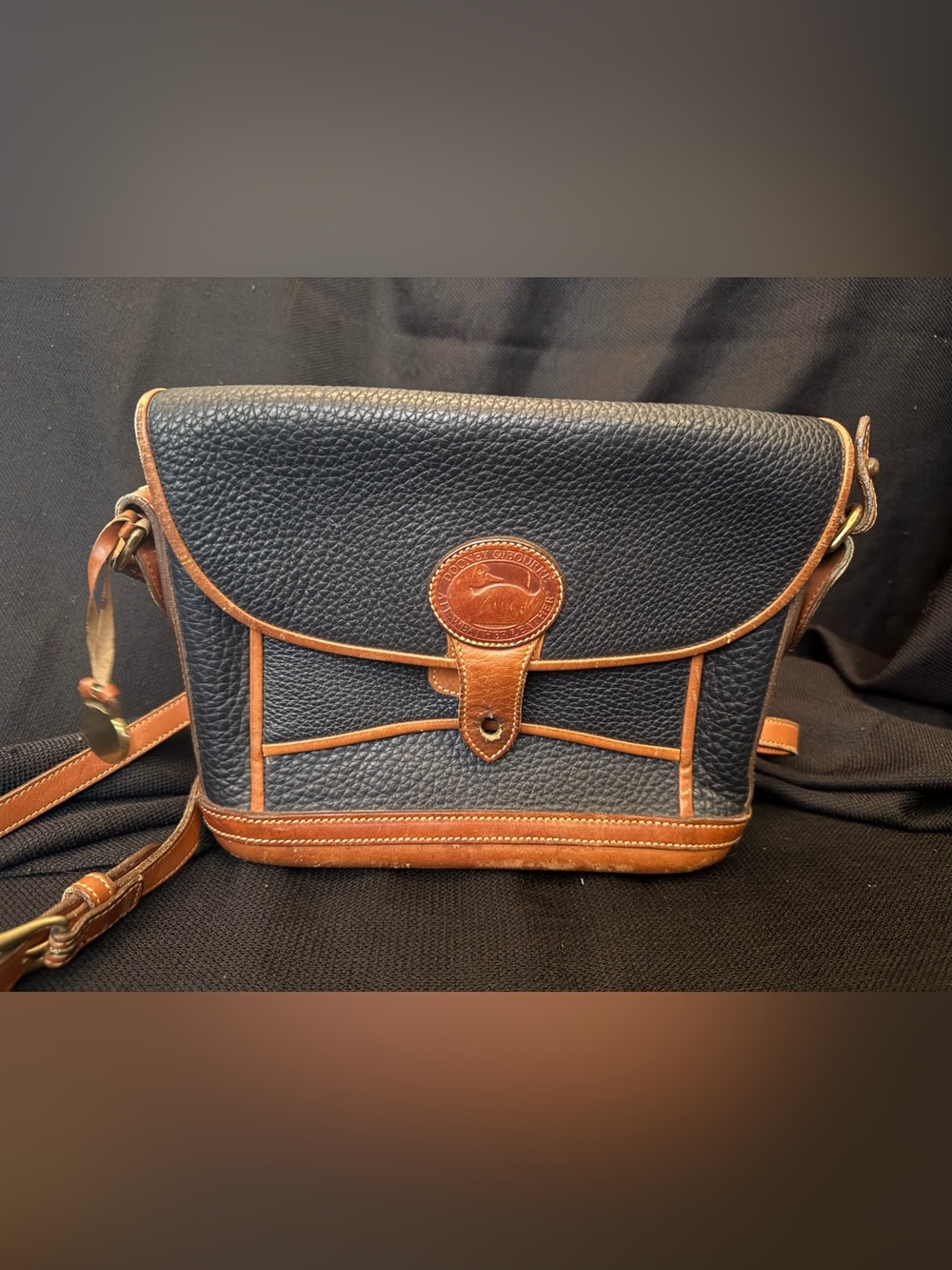 Dooney & Bourke Navy Pebble Leather Crossbody with Brown Trim